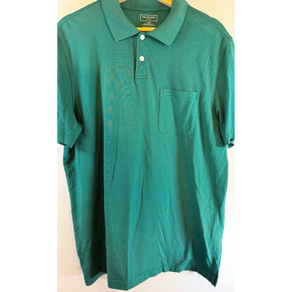 Van Heusen Flex Men's Polo Shirt Size L Green Classic Fit Short Sleeve Pocket